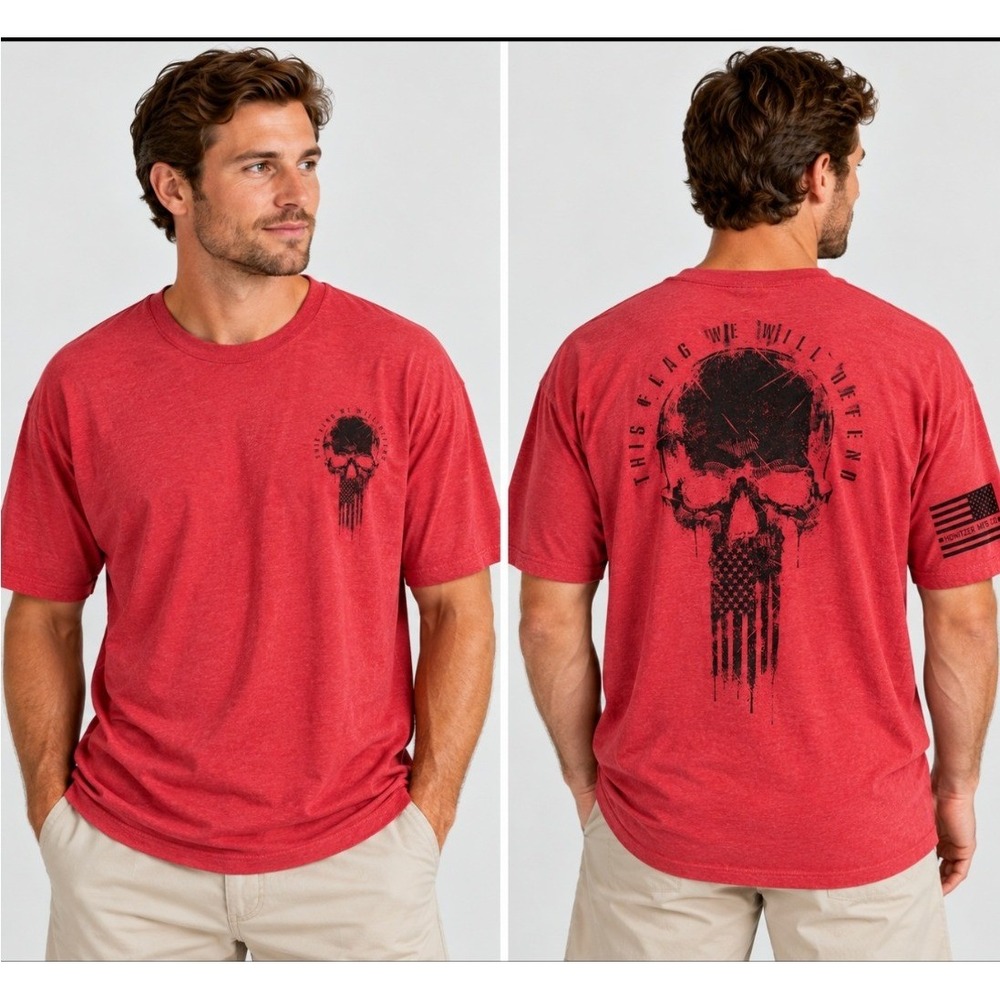 Howitzer Men Cotton T-Shirt 3XL Red Skull Graphic Patriotic American Flag Grunt
